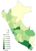 Tests made for every 100,000 inhabitants in Peru by department.