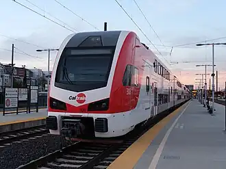 New Caltrain Stadler KISS EMU train undergoing testing in San Jose (Nov&nbsp;2023)