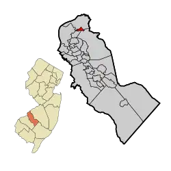 Merchantville highlighted in Camden County. Inset: Location of Camden County in the State of New Jersey