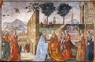 From a Renaissance fresco cycle by Domenico Ghirlandaio, 1486–1490, Tornabuoni Chapel, Santa Maria Novella, Florence