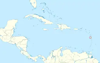 Location of Dominica (circled in red) in the Caribbean