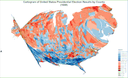 Cartogram of presidential election results by county
