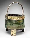 Bucket made of Yew wood with bronze decoration, from Luxembourg