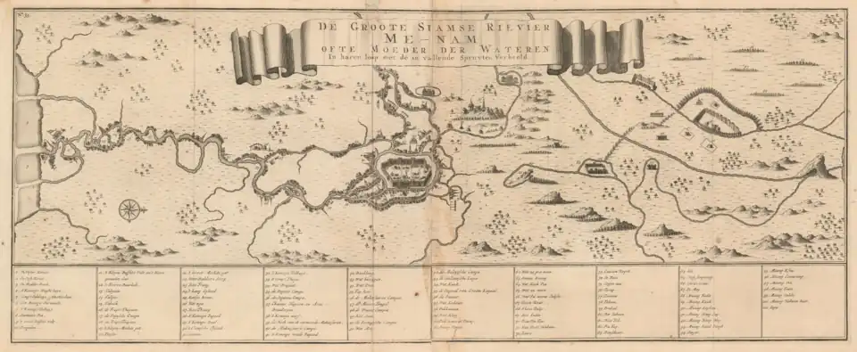 Chao Phraya River in Siam (Ayutthaya) Map by Valentijn 1726