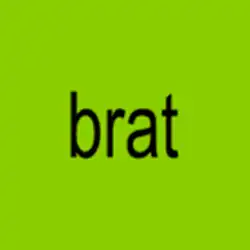 The word "brat" written in lowercase, low resolution Arial Narrow font on a chartreuse background.