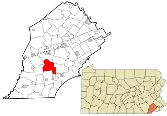 Location in Chester County and the state of Pennsylvania