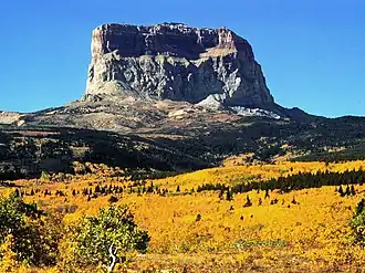 Autumn comes to Chief Mountain in Glacier National Park in Montana.