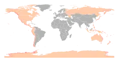 Countries with coastal areas that were at risk (in pink).