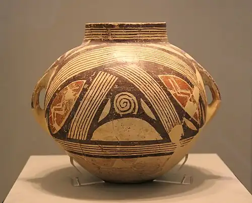 Clay vase with polychrome decoration, Dimini, Magnesia, Late or Final Neolithic (5300-3300 BC). Ceramic; height: 25&nbsp;cm (93⁄4 in.), diameter at rim: 12&nbsp;cm (43⁄4 in.); National Archaeological Museum (Athens).