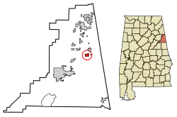 Location of Fruithurst in Cleburne County, Alabama.