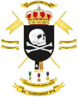 Skull and crossbones as a charge in heraldry on the coat of the 8th Lusitania Cavalry Regiment
