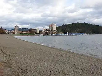 Coeur d'Alene and Tubbs Hill from City Park and Beach