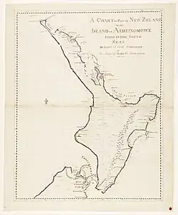 Manuscript nautical chart of the North Island of New Zealand, prepared during James Cook's first voyage, 1768–1771