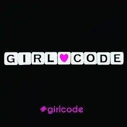 A black background with white tiles spelling out "Girl" and "Code", separated by a pink heart.