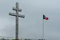 Cross of Lorraine and Free French flag, Courseulles-sur-Mer, Calvados, Normandy, where De Gaulle landed on 14 June 1944.