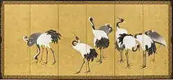 Maruyama Ōkyo, Cranes, Japan, pair of six-panel screens; ink, color, and gold leaf on paper, 1772
