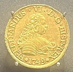 4 Spanish escudo gold coin minted in the Captaincy General of Chile, 1749