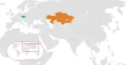 Map indicating locations of Czech Republic and Kazakhstan