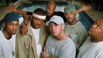 D12 in 2002 From left to right: Proof, Mr. Porter, Swifty McVay, Eminem, Kuniva, Bizarre