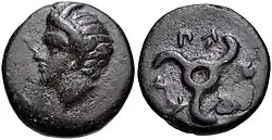 Coin of Perikles (Horned head of Pan, and Triskeles)