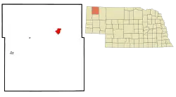 Location of Chadron within Dawes County and Nebraska