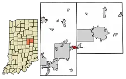 Location in Madison and Delaware counties, Indiana