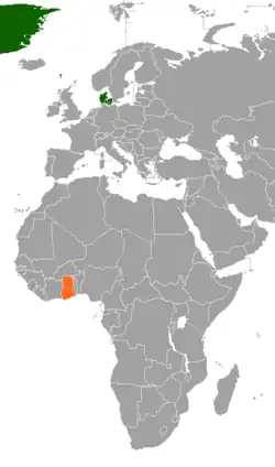 Map indicating locations of Denmark and Ghana