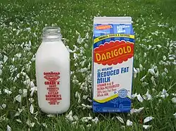 Glass milk bottle and paperboard milk carton
