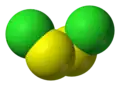 Spacefill model of disulfur dichloride