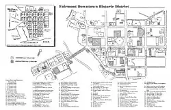 A map of the City of Fairmont Downtown Historic District showing contributing and non-contributing structures.
