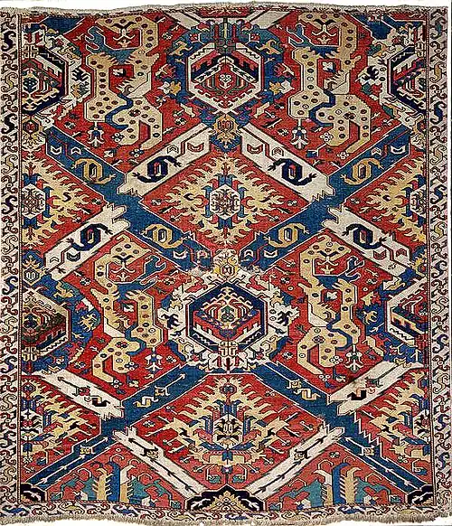 South Caucasian "Dragon carpet" with swastikas, 17th century. Shirvan or Karabagh, modern Azerbaijan.