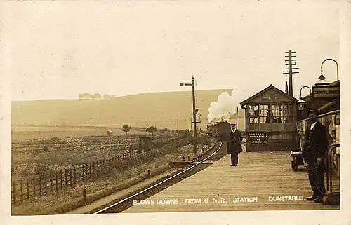 Dunstable Town railway station in the 1900s, closed in 1965