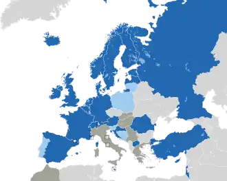 A coloured map of the countries of Europe