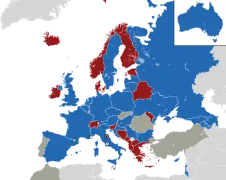 A coloured map of the countries of Europe