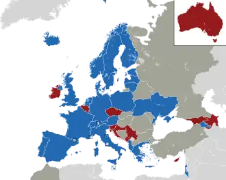 A coloured map of the countries of Europe