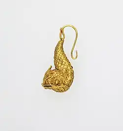 Earring in the form of a dolphin; 5th century BC; gold; 2.1 × 1.4 × 4.9&nbsp;cm; Metropolitan Museum of Art