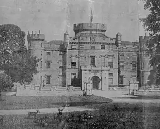 The castle circa 1870, with deer grazing in the foreground
