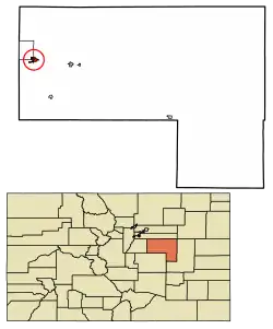 Location of the Town of Elizabeth in Elbert County, Colorado.