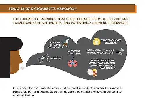 General information on what is in e-cigarette aerosol.