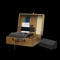 The German-made Enigma-K used by the Swiss Army had three rotors and a reflector, but no plugboard. It had locally re-wired rotors and an additional lamp panel.