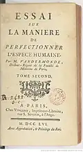 Essai sur la manière de perfectionner l'espèce humaine by Charles-Augustin Vandermonde, 1756.