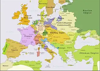 Map of European political borders in 1763