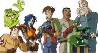 A screenshot of the smiling cast