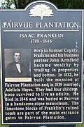 Fairvue Plantation Historic Marker Isaac Franklin