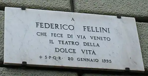 Plaque dedicated to Federico Fellini