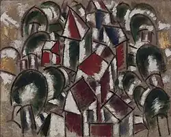 Paysage No. 1 (Le Village dans la forêt), 1914, oil on burlap, 74 x 93&nbsp;cm, Albright-Knox Art Gallery