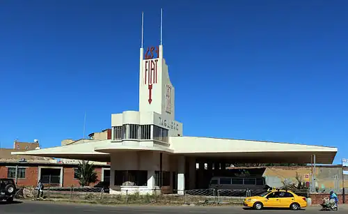 Fiat Tagliero, a Futurist-style service station in Asmara, Eritrea, has a mirrored cantilevered roof.