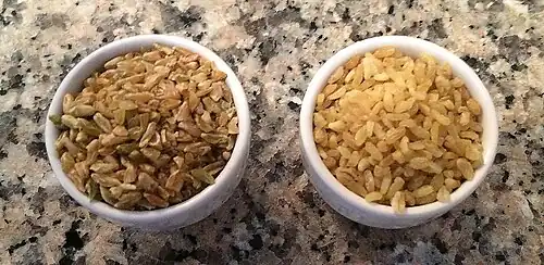 Turkish firik (left) and bulgur (right) before cooking