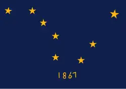 Benny Benson's original design of the Flag of Alaska that he submitted for the state's flag design contest. The design became the official flag with minor changes, notably the removal of the date.[53]