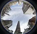 The Flatiron Building, shot with the lens pointed nearly straight up